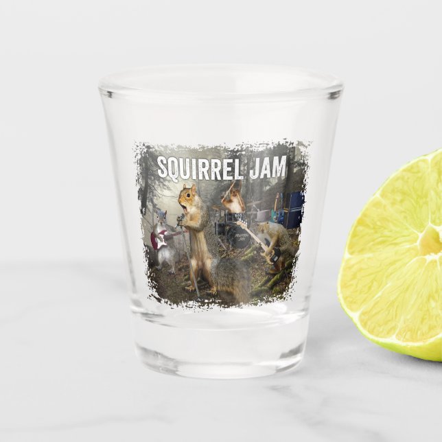 Squirrel Jam - funny rock band Shot Glass (Front)