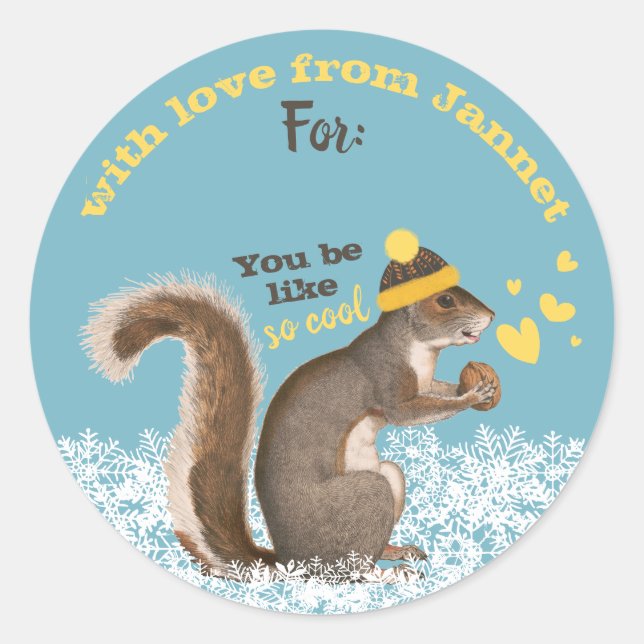 Squirrel knitting crochet Christmas personalised Classic Round Sticker (Front)