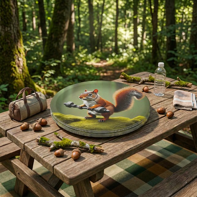 Squirrel Lifting Weights Paper Plate (Creator Uploaded)