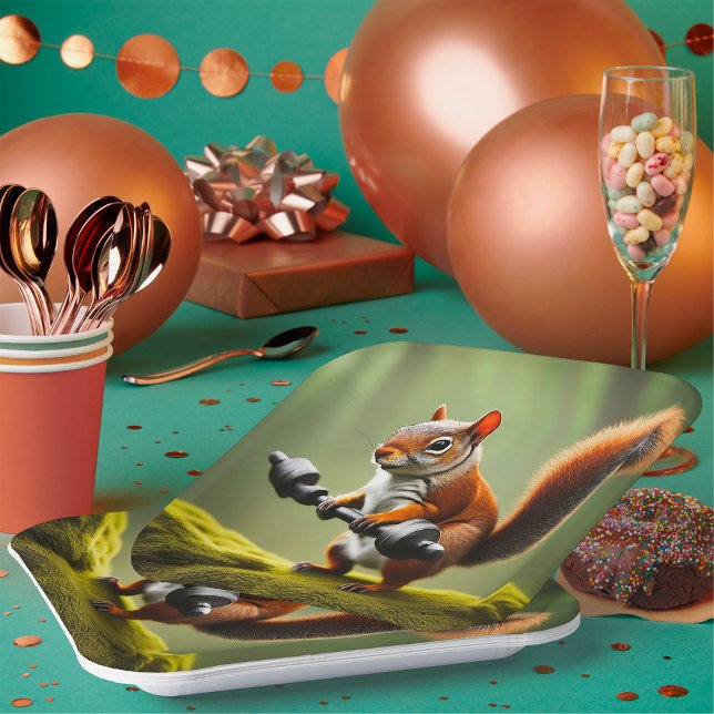 Squirrel Lifting Weights Paper Plate (Creator Uploaded)