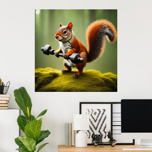 Squirrel Lifting Weights Poster