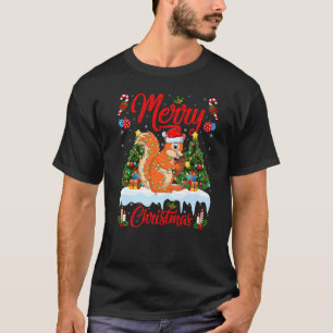 Squirrel Lights Xmas Tree Santa Squirrel Christmas T-Shirt