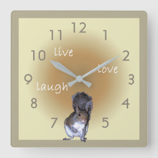 Squirrel - live - love - laugh square wall clock