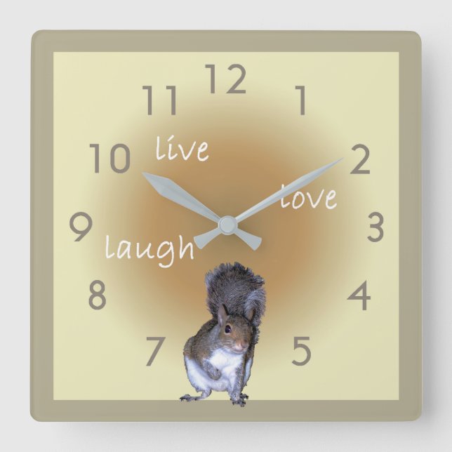 Squirrel - live - love - laugh square wall clock (Front)