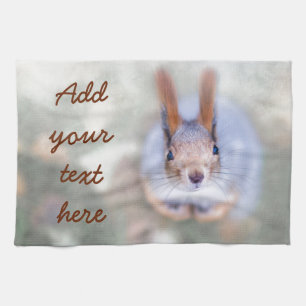 Squirrel looks at you from the bottom up tea towel