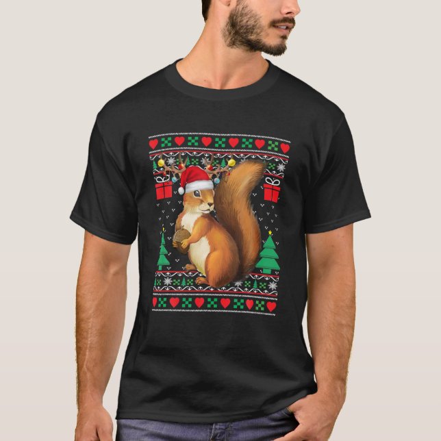 Squirrel Lover Santa Hat Matching Ugly Squirrel Ch T-Shirt (Front)
