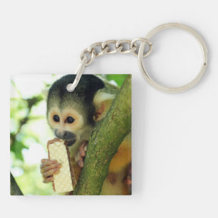 Squirrel Monkey Eating a Wafer Biscuit Key Ring