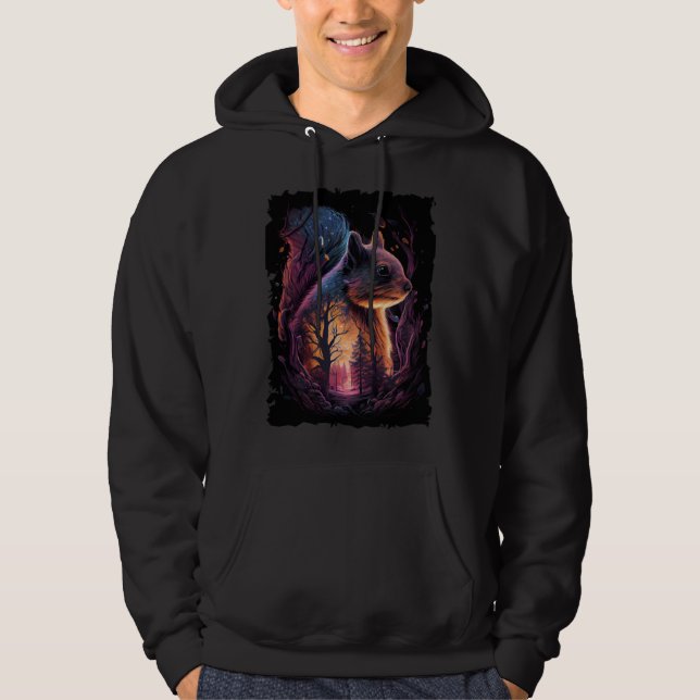 Squirrel mountains sunset hiker retro 70s vintage hoodie (Front)