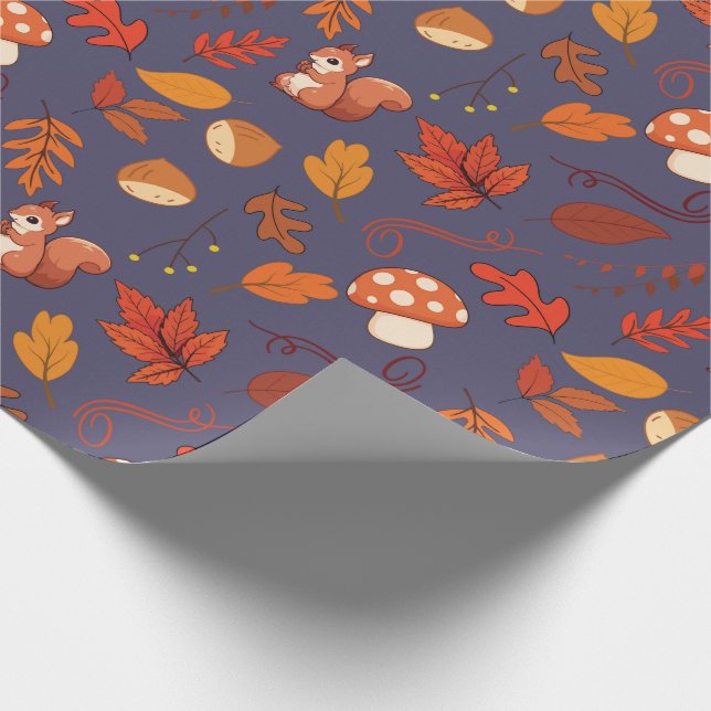 Squirrel, Mushrooms Seamless Fall Wrapping Paper (Corner)
