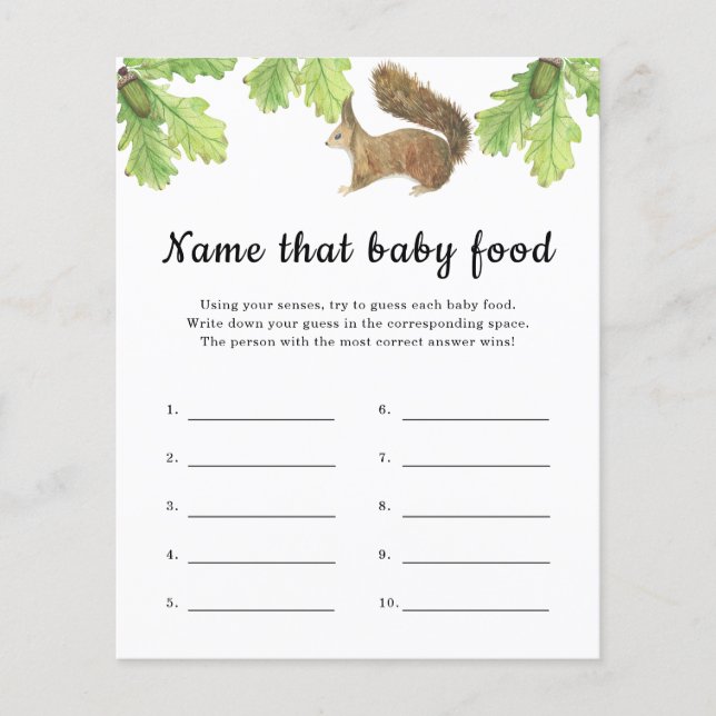 Squirrel - Name that baby Food shower game (Front)