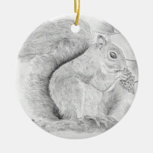 Squirrel Nibling a Snack Ceramic Ornament