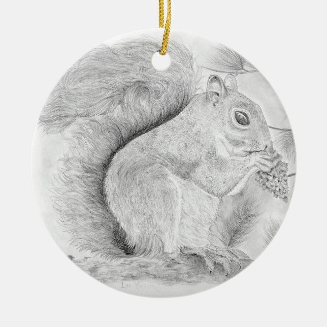 Squirrel Nibling a Snack Ceramic Ornament (Front)