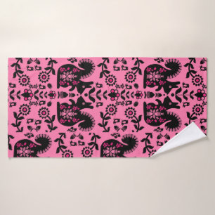 Squirrel Nordic Scandinavian Folk Art Bath Towel