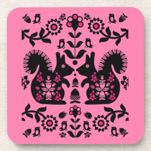 Squirrel Nordic Scandinavian Folk Art Coaster