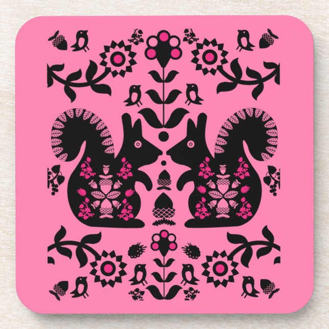 Squirrel Nordic Scandinavian Folk Art     Coaster (Front)