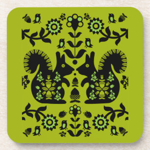 Squirrel Nordic Scandinavian Folk Art Coaster