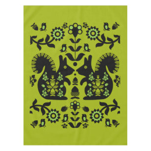 Squirrel Nordic Scandinavian Folk Art Tablecl Tablecloth