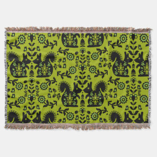 Squirrel Nordic Scandinavian Folk Art Throw Blanket