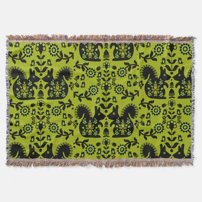 Squirrel Nordic Scandinavian Folk Art       Throw Blanket (Front)