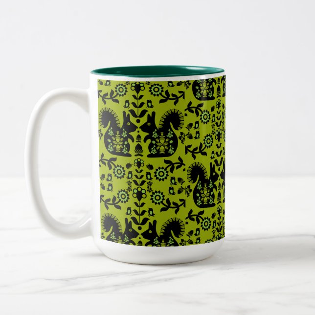 Squirrel Nordic Scandinavian Folk Art       Two-Tone Coffee Mug (Left)