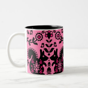 Squirrel Nordic Scandinavian Folk Art Two-Tone Coffee Mug