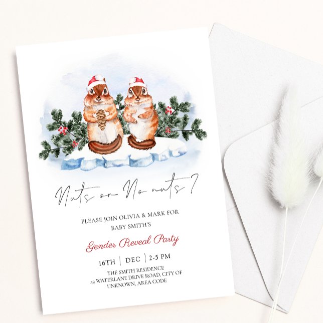 Squirrel Nuts Christmas Winter Gender Reveal Invitation (Creator Uploaded)