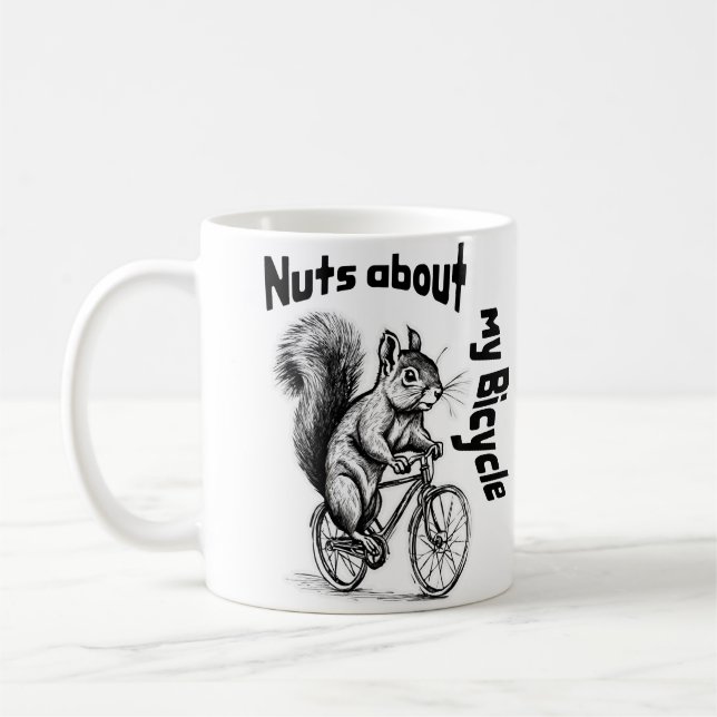 Squirrel on a bike cycling enthusiast gift coffee mug (Left)