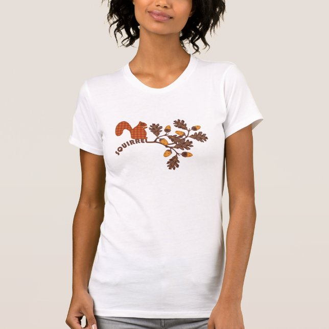 Squirrel on Branch Applique-look Thanksgiving T-Shirt (Front)