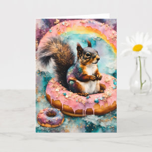 Squirrel on Floating Glazed Doughnut Funny Sweet Card