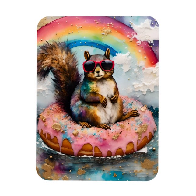 Squirrel on Floating Glazed Doughnut Funny Vacatio Magnet (Vertical)