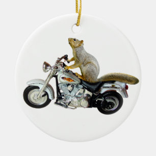 Squirrel on Motorcycle Ceramic Ornament