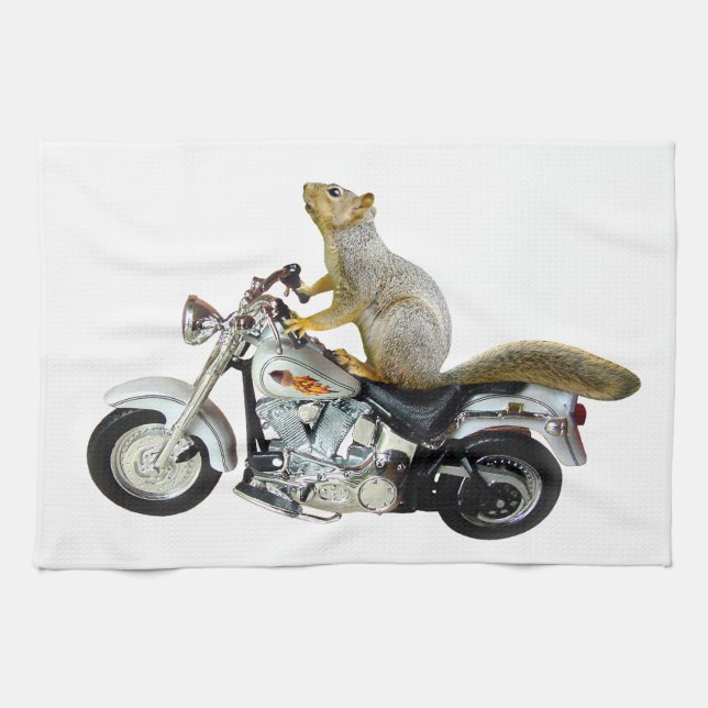 Squirrel on Motorcycle Tea Towel (Horizontal)