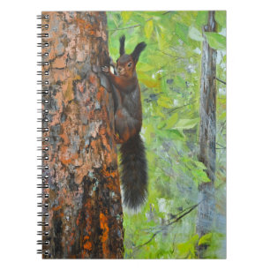 Squirrel on Pine Tree – Realistic Oil Painting Notebook