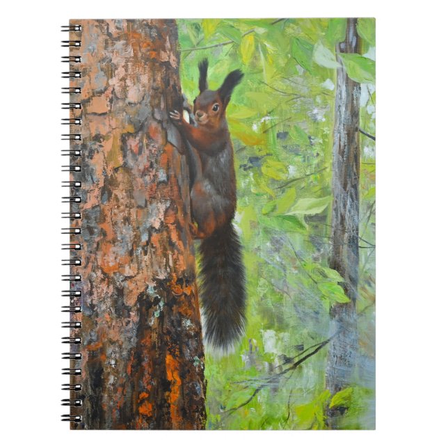 Squirrel on Pine Tree – Realistic Oil Painting Notebook (Front)
