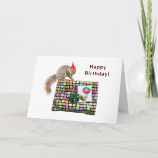 Squirrel on Present Birthday Card