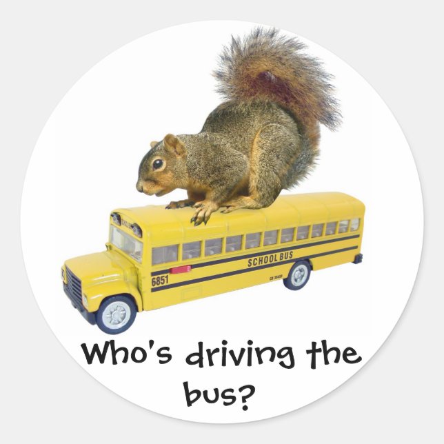 Squirrel on School Bus Classic Round Sticker (Front)