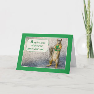 Squirrel on st. Patrick’s Day, Holding Shamrock Card