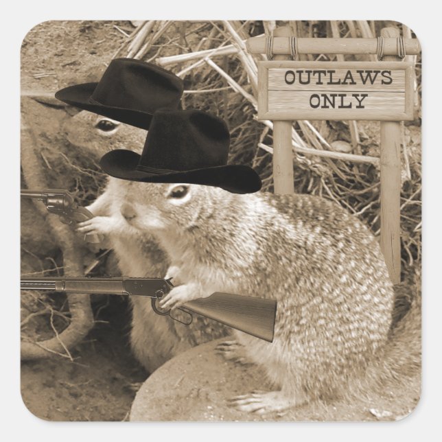Squirrel Outlaws In The Old West Square Sticker (Front)