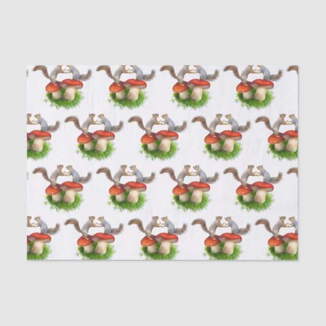 Squirrel Pair on Red Mushrooms Tissue Paper (Front)