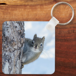 Squirrel, Peeking Around the Tree Key Ring