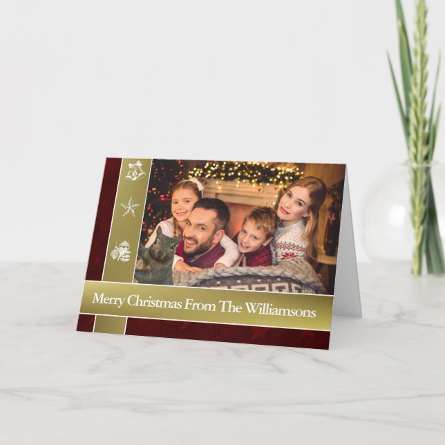 Squirrel Photo Bombs Family Photo Christmas Holiday Card (Front)
