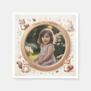 Squirrel Photo Frame for Kids' Birthday Parties Napkin