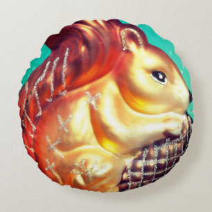 Squirrel pinecone vintage fall winter brown teal round cushion