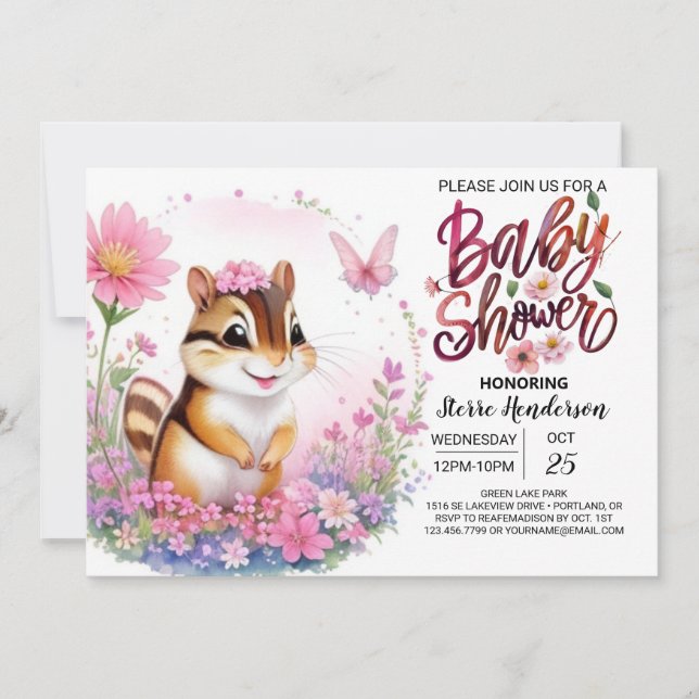 Squirrel Pink Girl Baby Shower  Invitation (Front)