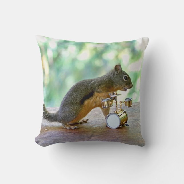 Squirrel Playing Drums Cushion (Front)