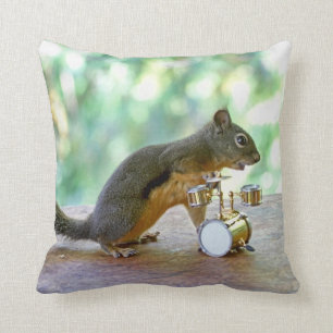Squirrel Playing Drums Cushion