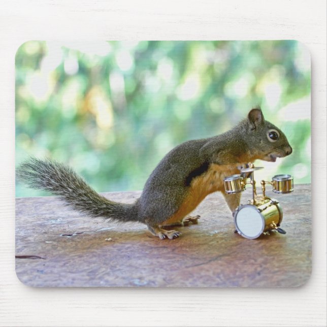 Squirrel Playing Drums Mouse Pad (Front)
