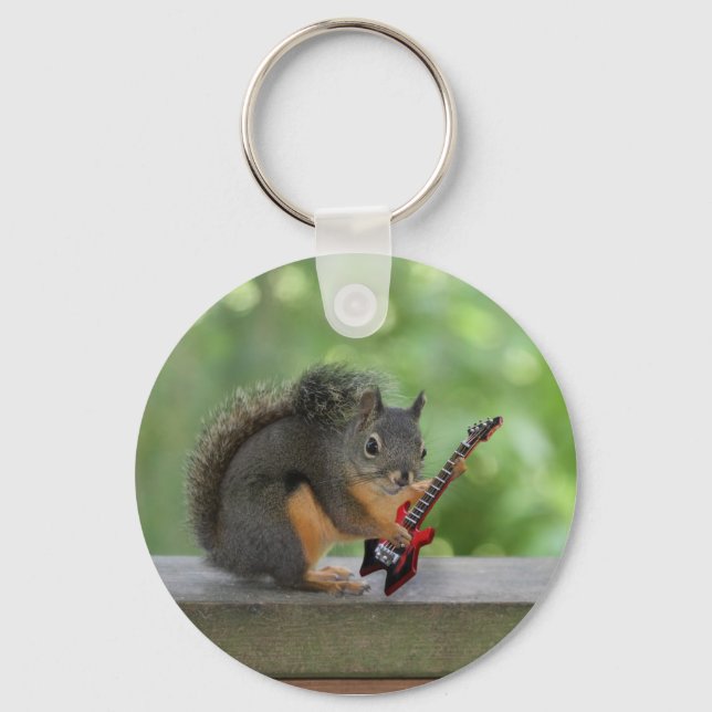 Squirrel Playing Electric Guitar Key Ring (Front)