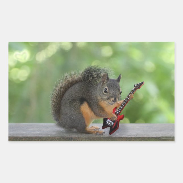 Squirrel Playing Electric Guitar Rectangular Sticker (Front)