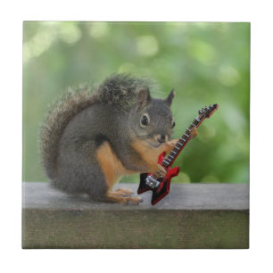 Squirrel Playing Electric Guitar Tile